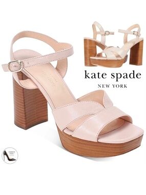 Kate Spade Delight Nude Leather Platform Heels Block Heel Ankle Strap Sandals 9
